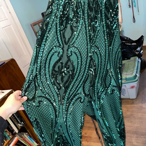 PrettyLittleThing Pants & Jumpsuits Plus Size Green Sequin Jumpsuit